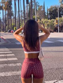 Slayform Slayform Burgundy Polka Dot High Waist Two Pieces Swimsuit Square Neck Tank Bikini Shorts - Burgundy - View 2