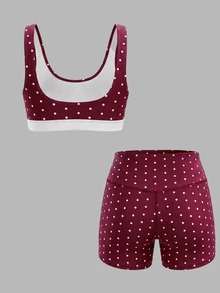 Slayform Slayform Burgundy Polka Dot High Waist Two Pieces Swimsuit Square Neck Tank Bikini Shorts - Burgundy - View 6