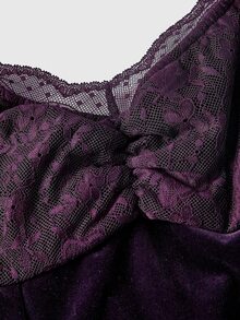 ROMWE Gaun Mini Model A-Line Lengan Kelopak dengan Hiasan Renda Kontras Beludru Ungu Gaya Hippie Vintage untuk Wanita - Purple - View 3