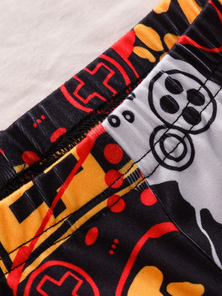 5 Sets Randomly Sent 1 Set]Teen Boys Long Sleeve Long Pants Slim Fit New Arrival Popular Elements Game Console English Letters Headphones Game Console Cool Element Pattern Print Suitable For Wide Range Of Boys Pajamas Homewear Set - Multicolor - View 8