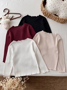 LMoss Kids 女童 4 件組長袖針織休閒 T 恤套裝，秋季女童服飾，適合日常休閒穿著與街頭風格 - 彩色 - 查看 3