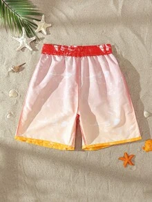 SHEIN Pantalones cortos de playa/natación con cordón en la cintura y degradado de color para adolescentes, vacaciones de verano - Naranja - Ver 4