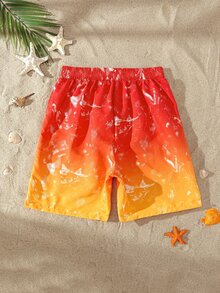 SHEIN Pantalones cortos de playa/natación con cordón en la cintura y degradado de color para adolescentes, vacaciones de verano - Naranja - Ver 2