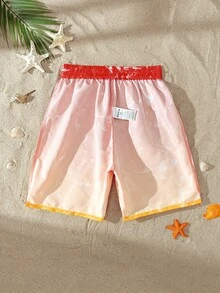 SHEIN Pantalones cortos de playa/natación con cordón en la cintura y degradado de color para adolescentes, vacaciones de verano - Naranja - Ver 5