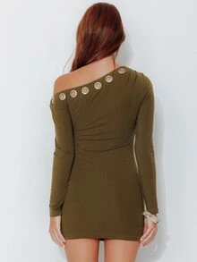 Pimkie Edition Fashionable Asymmetric Collar Mini Dress For Commuting - Army Green - View 2