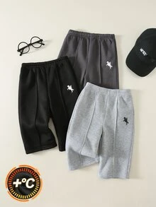 SHEIN 男嬰卡通馬圖案針織軟彈腰長褲 3 件套 多用途舒適 - 彩色 - 查看 4