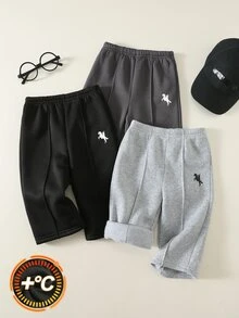 SHEIN 男嬰卡通馬圖案針織軟彈腰長褲 3 件套 多用途舒適 - 彩色 - 查看 2