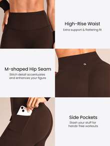 GLOWMODE 24" Peakbum-Lift FeatherFit™-Sculpt Butt-Lifting Tummy Control Side Pockets Leggings Medium Impact Training Running Workout Gym Fitness Wear - Brown - View 7