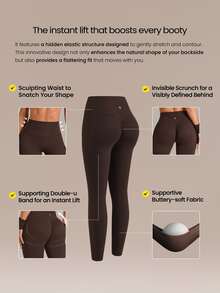 GLOWMODE 24" Peakbum-Lift FeatherFit™-Sculpt Butt-Lifting Tummy Control Side Pockets Leggings Medium Impact Training Running Workout Gym Fitness Wear - Brown - View 2