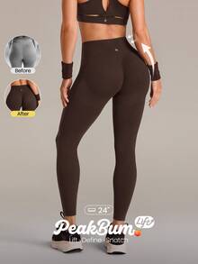 GLOWMODE 24" Peakbum-Lift FeatherFit™-Sculpt Butt-Lifting Tummy Control Side Pockets Leggings Medium Impact Training Running Workout Gym Fitness Wear - Brown - View 1