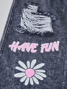 SHEIN Explorewe [Denim Effect] 2件組青少年女孩連帽衛衣與印花長褲套裝 秋冬款 - 彩色 - 查看 5