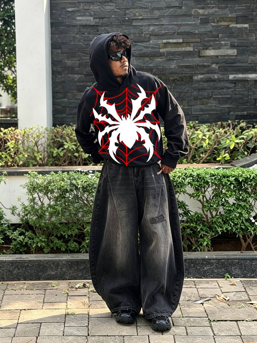 Rovax Vintage Spider Print Pattern Men's High Street Casual Sweatshirt - Multicolor - View 1