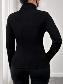 SHEIN Tall CURVE معطف مبطن حراري كامل السحاب للنساء في فصل الخريف والشتاء، مقاسات كبيرة - الأسود - مشاهدة 2
