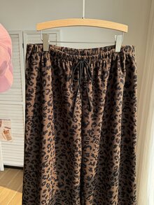 Comfortcana Plus Size Vintage Leopard Print Corduroy Thermal Lined Sweatpants, Autumn/Winter - Brown - View 5