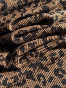 Comfortcana Plus Size Vintage Leopard Print Corduroy Thermal Lined Sweatpants, Autumn/Winter - Brown - View 6