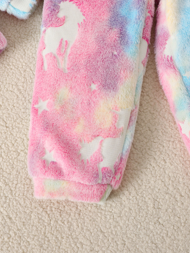 SHEIN Young Girls Autumn/Winter Glow-In-The-Dark Cute Cartoon Pattern Fuzzy Long Sleeve Top And Elastic Waist Long Pants Set, Fuzzy Loungewear Set, Top And Pants Set, Suitable For Autumn/Winter 2 Pieces Set For Young Girl - Pink - View 11