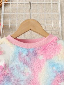 SHEIN 女童秋冬款螢光可愛卡通圖案毛絨長袖上衣與鬆緊腰長褲套裝，毛絨居家服套裝，上衣與長褲兩件套，適合秋冬穿著 - 粉色 - 查看 7