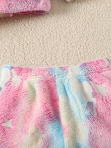 SHEIN 女童秋冬款螢光可愛卡通圖案毛絨長袖上衣與鬆緊腰長褲套裝，毛絨居家服套裝，上衣與長褲兩件套，適合秋冬穿著 - 粉色 - 查看 9