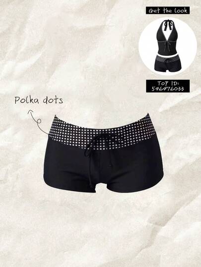 Elavelle Women's Spring/Summer High Waist Bow Bikini Bottom Beachwear Black And White Polka Dot Casual Active,Vacation