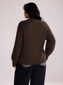 Rustia Plus Size Women's Long Sleeve Slouchy V-Neck Cardigan Sweater, Suitable For Autumn/Winter Versatile Wear - Coffee Brown - View 2