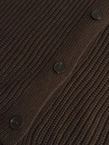 Rustia Plus Size Women's Long Sleeve Slouchy V-Neck Cardigan Sweater, Suitable For Autumn/Winter Versatile Wear - Coffee Brown - View 3