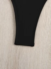 Swim Basics 夏季海滩褶饰高腰比基尼泳裤，度假泳装 - 黑色 - 查看 5