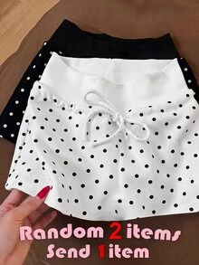 SHEIN 青少年女孩針織波點印花休閒裙配內搭褲 - 白色 - 查看 4