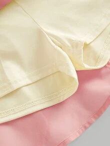 SHEIN 少女純色抓皺時尚掛脖綁帶迷你洋裝 - 粉色 - 查看 5