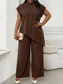 SHEIN Lady Plus Batwing Sleeve Asymmetrical Hem Top - Multicolor - View 5