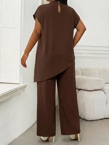 SHEIN Lady Plus Batwing Sleeve Asymmetrical Hem Top - Multicolor - View 3