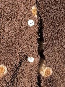 Teen Girl Fuzzy Bear Single-Breasted Top And Pants Loungewear - Coffee Brown - View 9