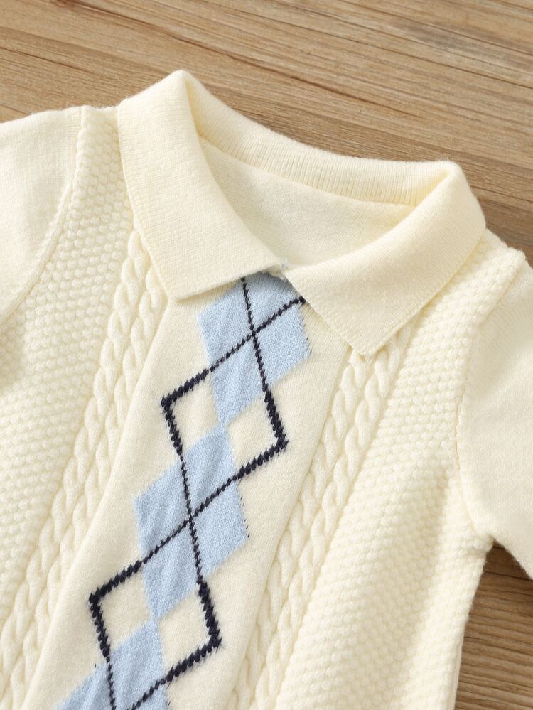 SHEIN Baby Boy Baby Girl Newborn Autumn/Winter Casual Cute Knitted Sweater Romper, Cute Sweater Romper, Autumn/Winter One-Piece Sweater, Infant Sweater Romper, Collared Sweater - Multicolor - View 7