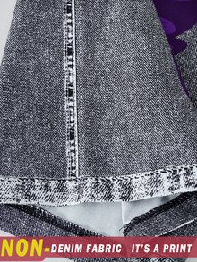 SHEIN ChillGRL 兒童休閒運動學院風青少年女孩街頭風牛仔效果長褲、連帽衫、秋季套裝、細肩帶上衣，校園運動風，紫色、黑色、灰色 - 紫色 - 查看 3