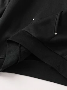 SHEIN 青少年男孩哥德風字母圖案黑色雙領拉鍊連帽衛衣秋季款 - 黑色 - 查看 9