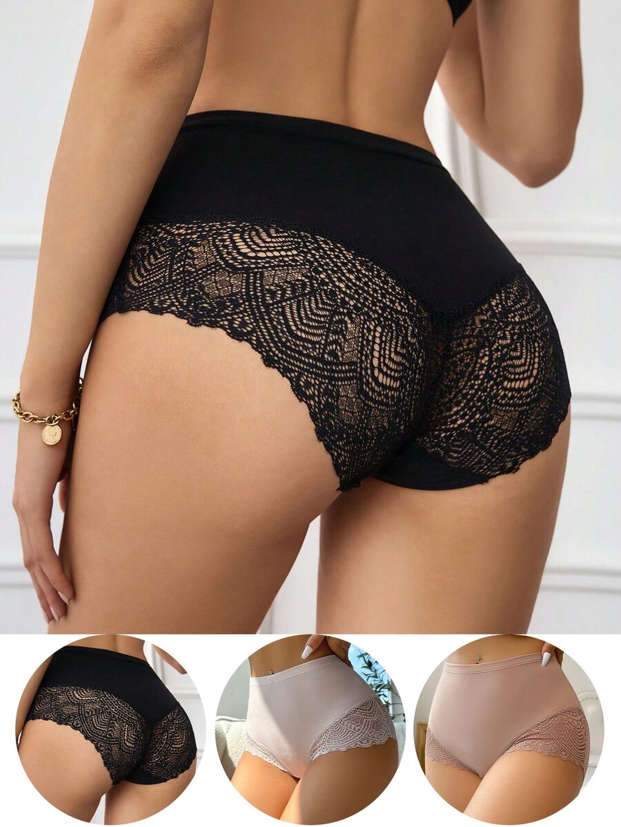 Wedaily 3入組對比花邊內褲套裝內衣 - 彩色 - 查看 1