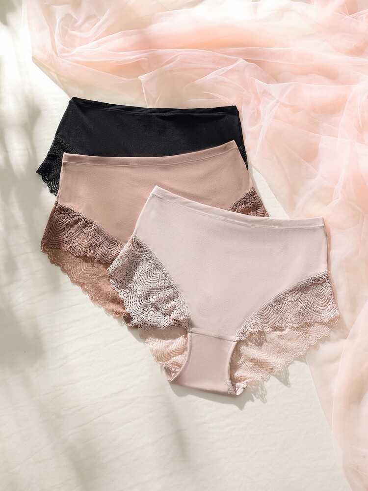 Wedaily 3pack Contrast Lace Panty Set Lingerie - Multicolor - View 4