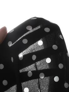 SHEIN Tween Girkids Long Sleeve Contrast Color Cinched Waist Bow Exaggerated Large White Ruffle Collar Long Polka Dot Dress Autumn/Winter - Black - View 9