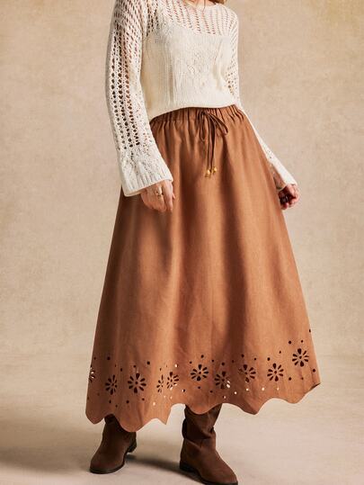 Écloséra Curve Large Size Women's Clothing Autumn And Winter Bohemian Retro Deer Leather Velvet Matte Mesh A-Line Long Dress, Daily Commuting, Dating, Vacation