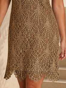 ELLERISSA Plus Size Khaki Sleeveless Lace Shift Mini Dress - Khaki - View 5