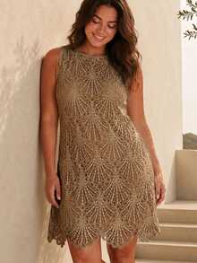 ELLERISSA Plus Size Khaki Sleeveless Lace Shift Mini Dress - Khaki - View 1