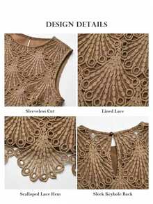 ELLERISSA Plus Size Khaki Sleeveless Lace Shift Mini Dress - Khaki - View 7