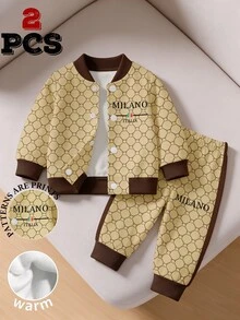 男嬰 2 件組夾克套裝 幾何印花假兩件式連帽外套與慢跑褲套裝 - 彩色 - 查看 4