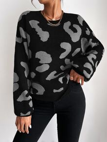 SHEIN LUNE Graphic Pattern Drop Shoulder Sweater,Long Sleeve Tops Knit Pullover Fall Winter Sweater - Multicolor - View 8