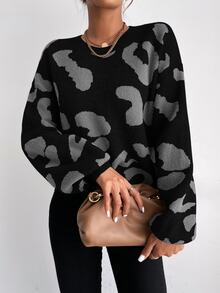 SHEIN LUNE Graphic Pattern Drop Shoulder Sweater,Long Sleeve Tops Knit Pullover Fall Winter Sweater - Multicolor - View 5