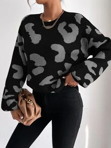 SHEIN LUNE Graphic Pattern Drop Shoulder Sweater,Long Sleeve Tops Knit Pullover Fall Winter Sweater - Multicolor - View 7