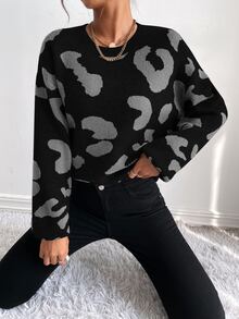 SHEIN LUNE Graphic Pattern Drop Shoulder Sweater,Long Sleeve Tops Knit Pullover Fall Winter Sweater - Multicolor - View 6
