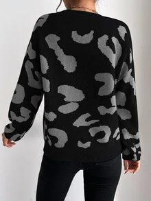 SHEIN LUNE Graphic Pattern Drop Shoulder Sweater,Long Sleeve Tops Knit Pullover Fall Winter Sweater - Multicolor - View 2