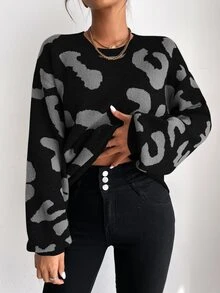 SHEIN LUNE Graphic Pattern Drop Shoulder Sweater,Long Sleeve Tops Knit Pullover Fall Winter Sweater - Multicolor - View 3