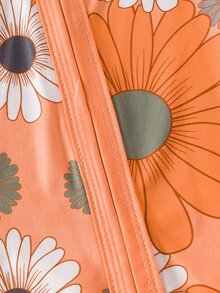 SHEIN Baby Girl Floral Print Long Sleeve Zipper Front Casual Vacation Zippered Orange Knit Lightweight Breathable Jumpsuit, Spring/Autumn - Orange - View 5
