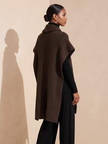 SHEIN Veneréa Women's Solid Color High Neck Batwing Sleeve Loose Sweater - Apricot - View 2